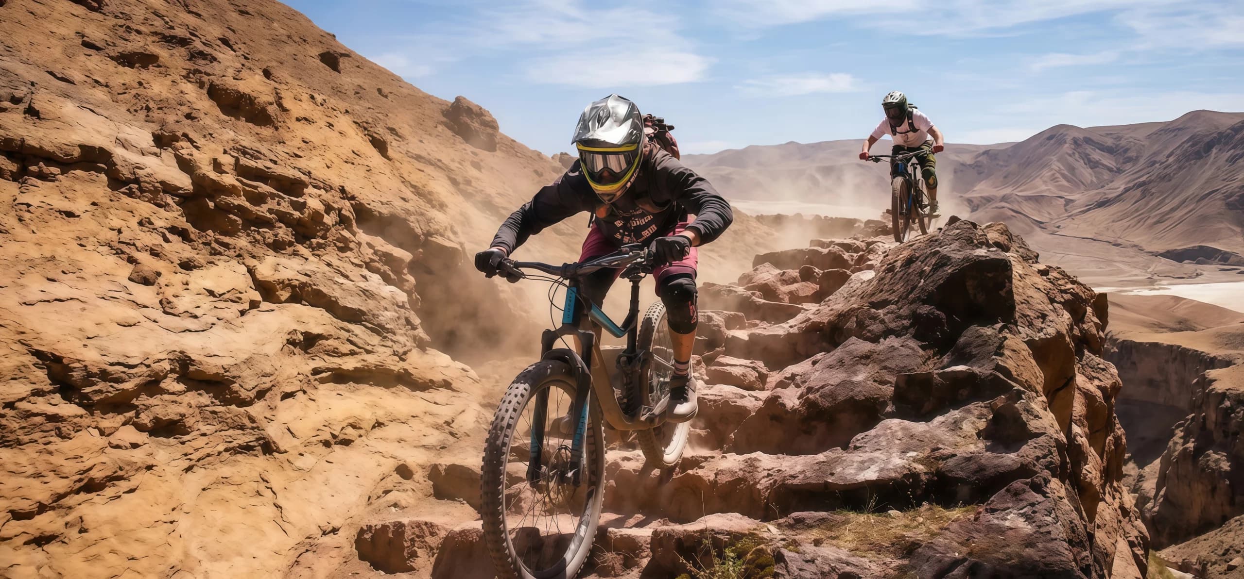Ciclistas en descenso de montaña